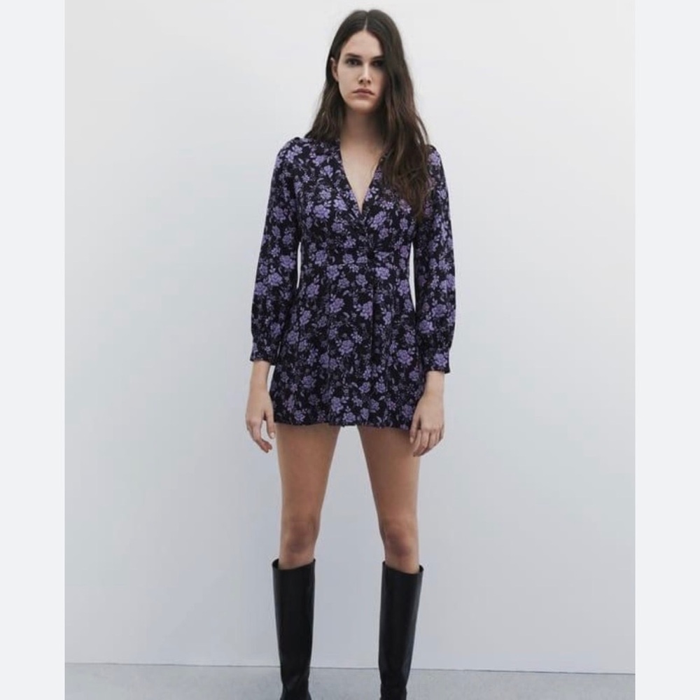 ZARA Floral Blazer Style Long Sleeve Romper Small